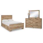 Hyanna Full Panel Bed with 2 Side Storage, Dresser and Mirror