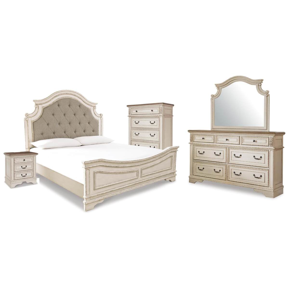 a7fd231adac4e149094b43cb2a9f2f32 Realyn King Panel Bed, Dresser, Mirror, Chest and Nightstand - Image 1