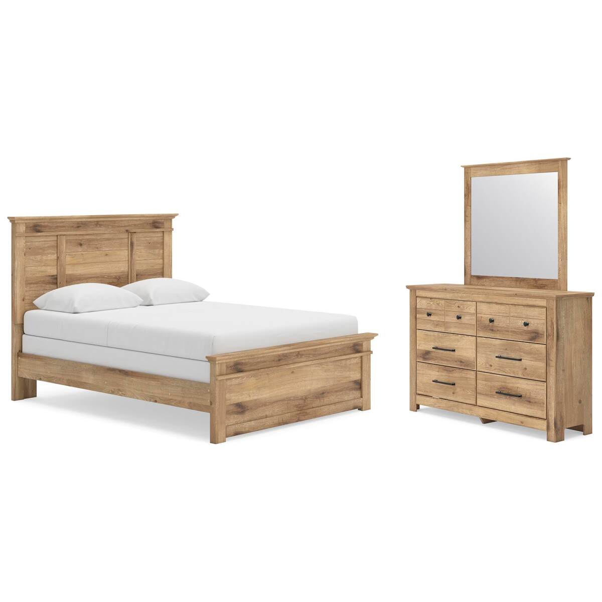 a9df3850f6494c695aea2d1dc8662f4a Makidern Queen Panel Bed, Dresser and Mirror - Image 1