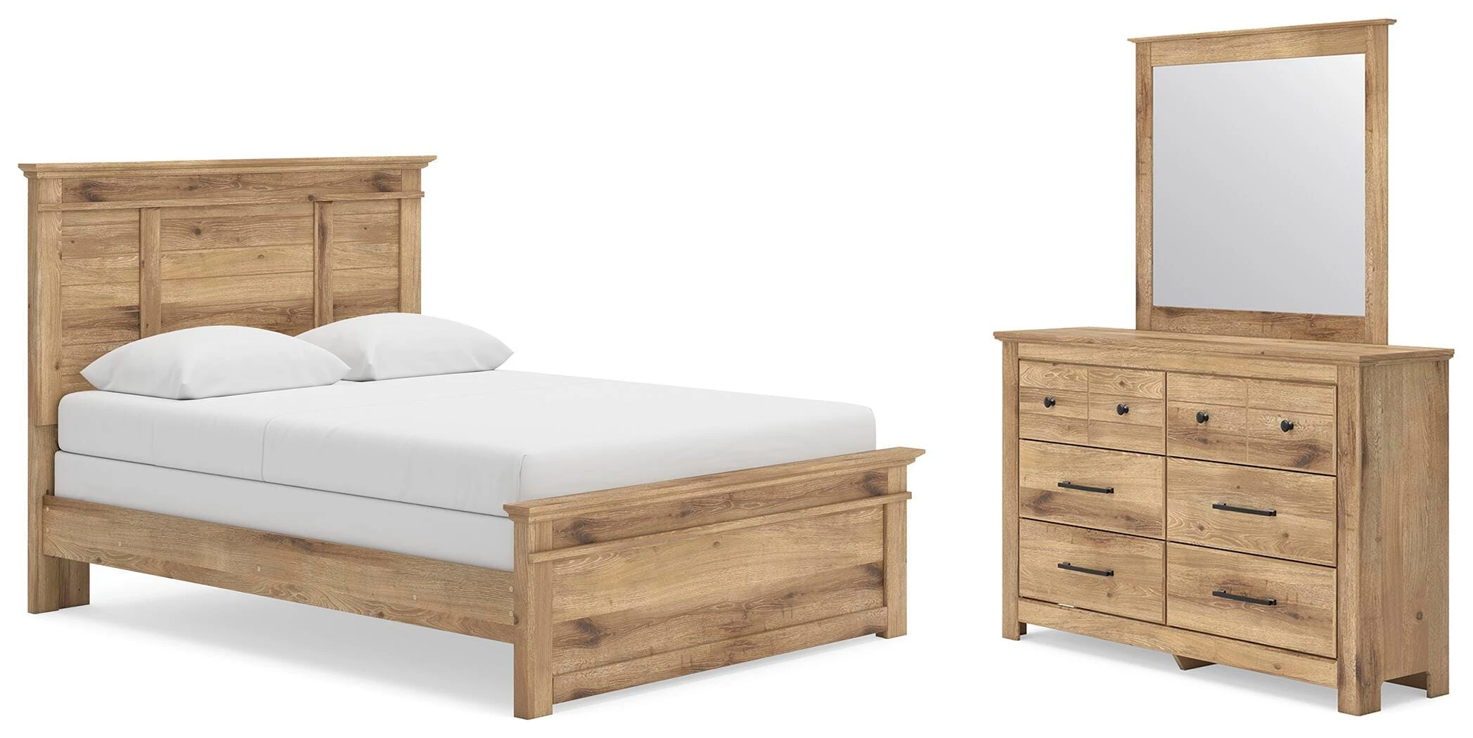 a9df3850f6494c695aea2d1dc8662f4a Makidern Queen Panel Bed, Dresser and Mirror - Image 1