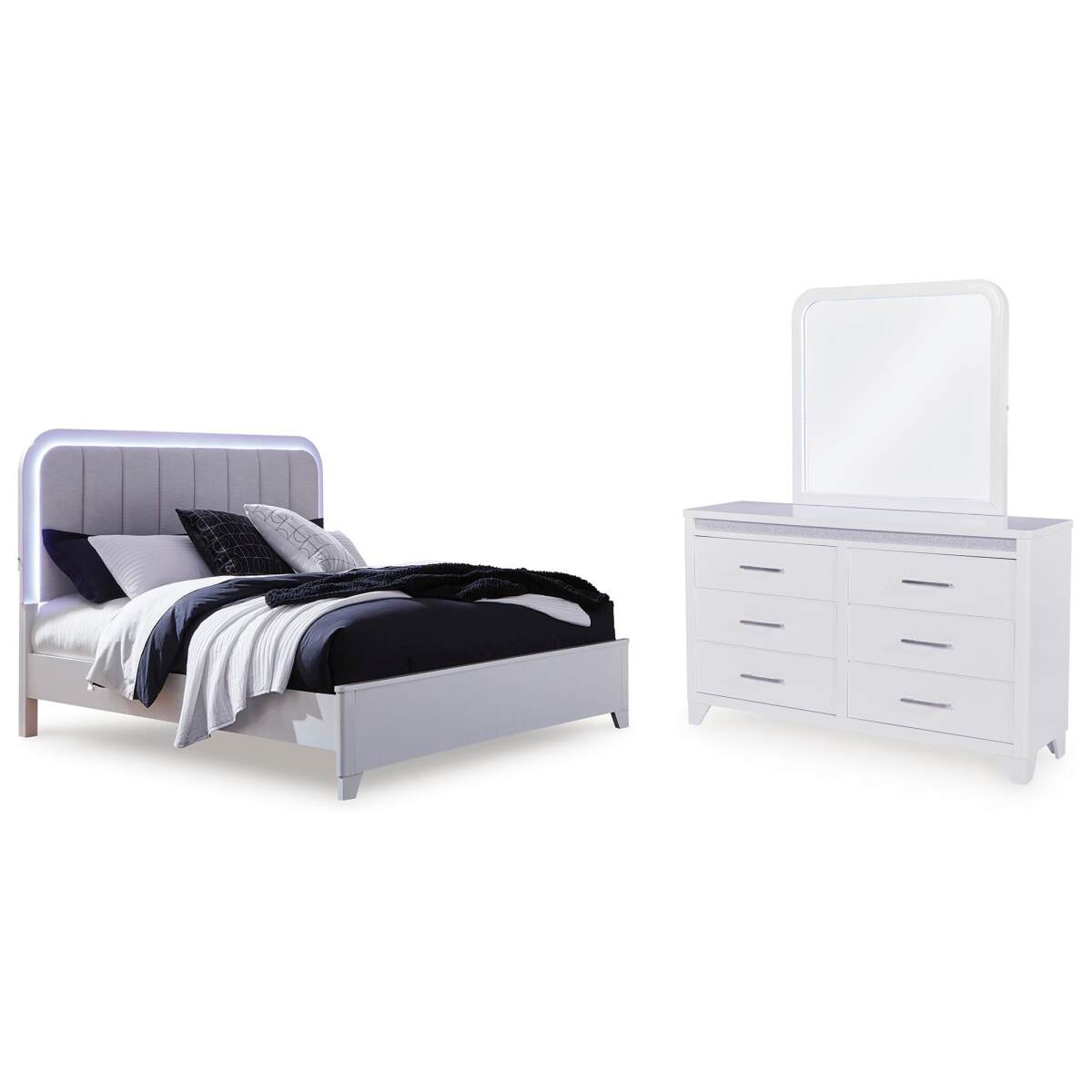 aa9356966c9606a08eedb819f6a91218 Jarlee Queen Upholstered Panel Bed, Dresser and Mirror - Image 1