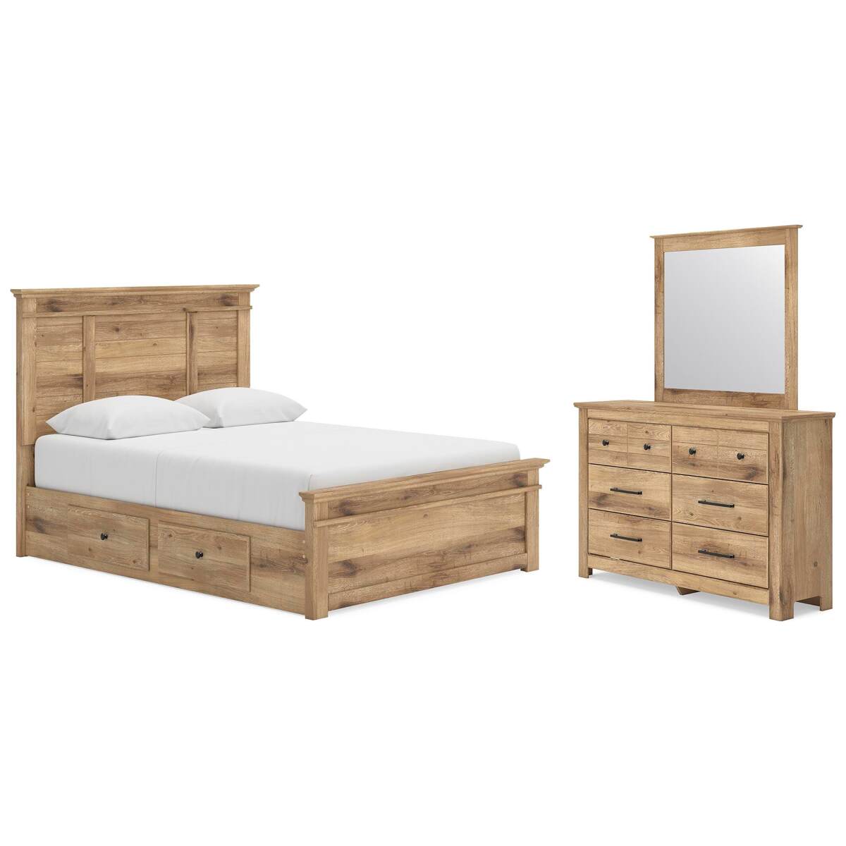 aba40ff353ac704aa5939e733cda5974 Makidern Queen Panel Bed with Storage, Dresser and Mirror - Image 1