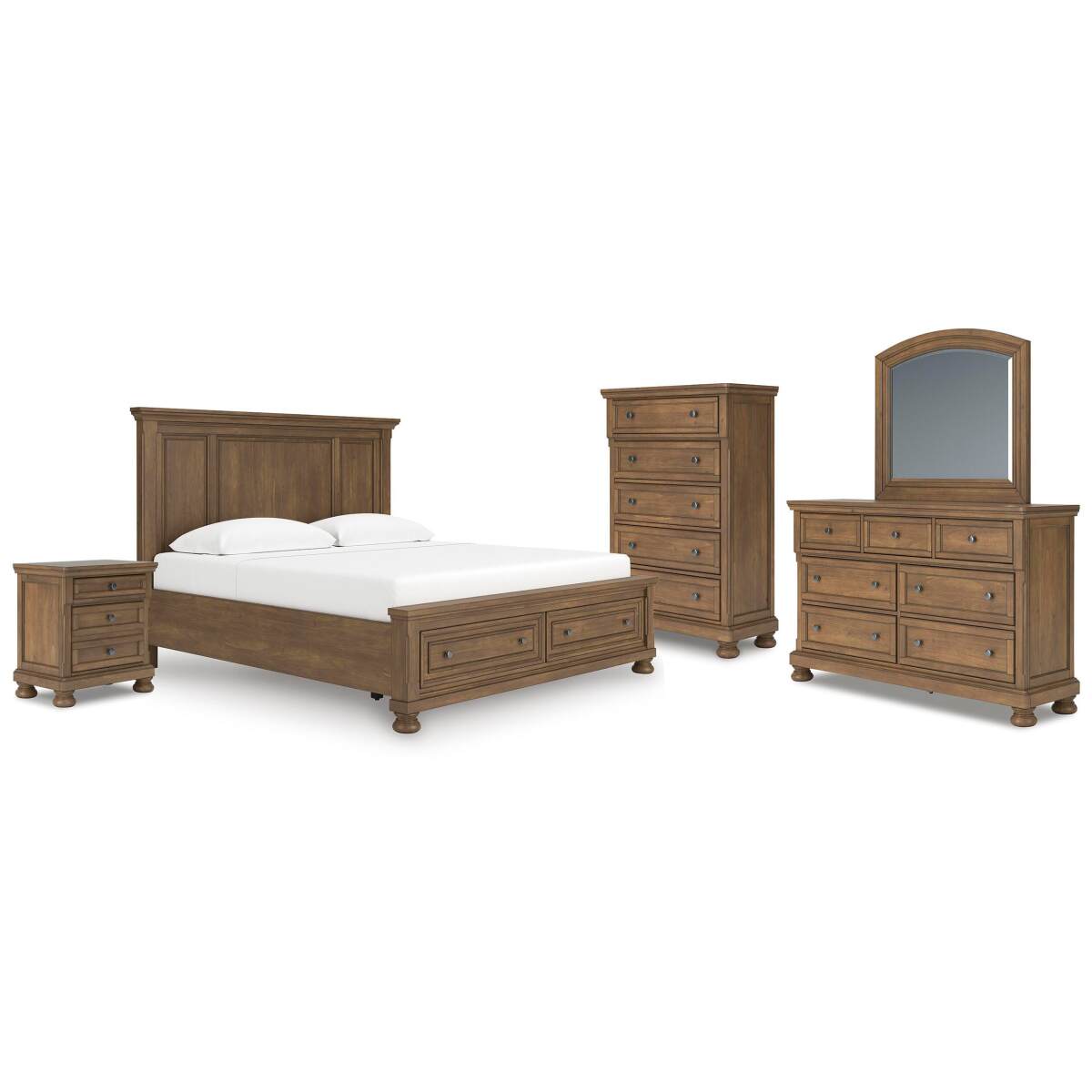 ac2acf9292b09264379193c3920a2f40 Feddinger King Panel Storage Bed, Dresser, Mirror, Chest and Nightstand - Image 1