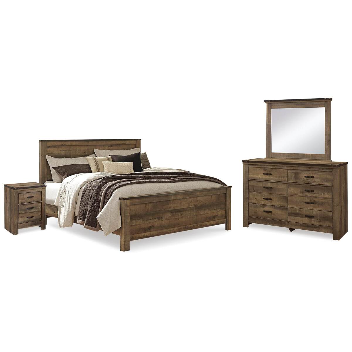 adfbfdc0cdd57a8fbd3c61f0ef3181dd Trinell King Panel Bed, Dresser, Mirror and 2 Nightstands - Image 1