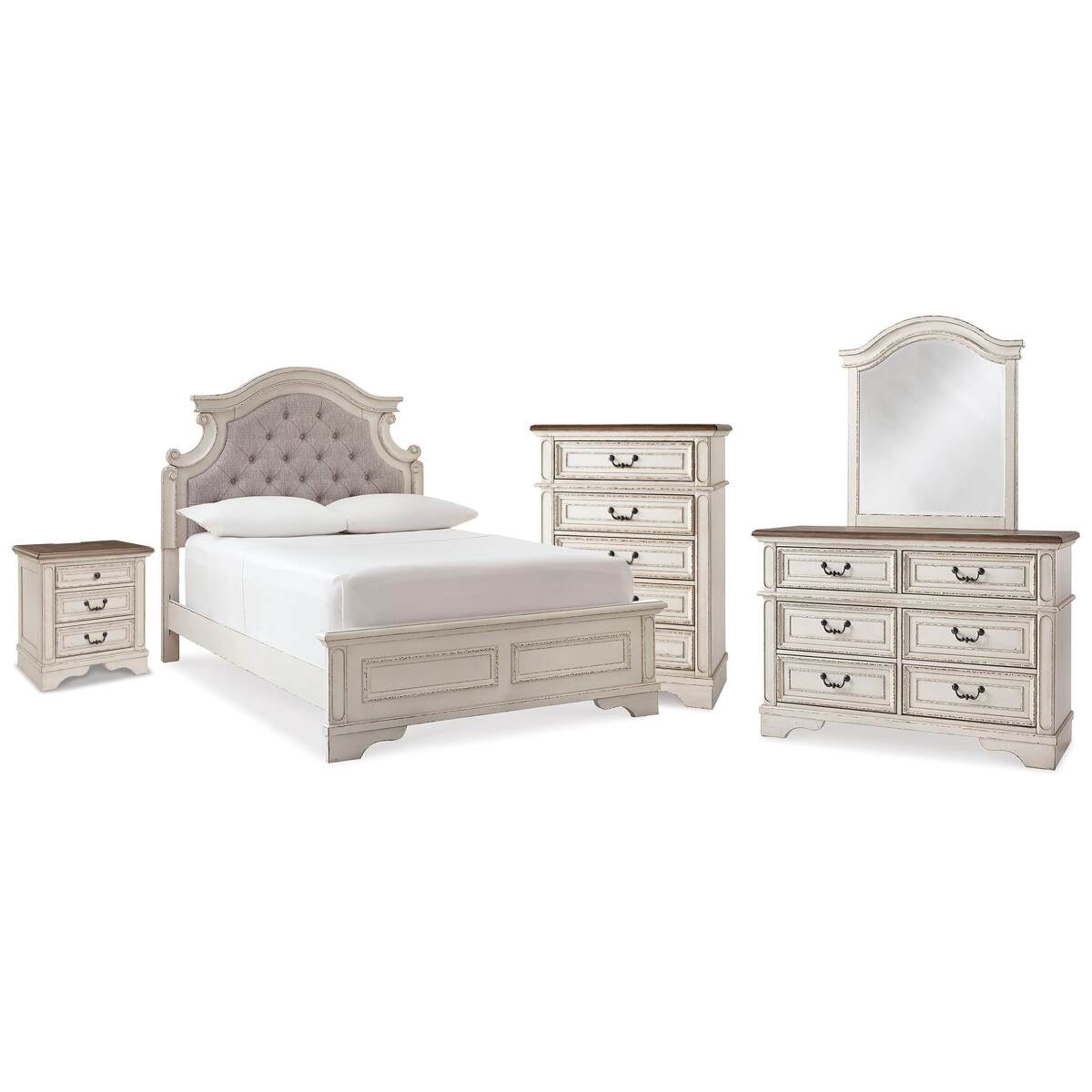 ae8dbd261ccb85f48ca696a66f7ec4a8 Realyn Full Panel Bed, Dresser, Mirror, Chest and Nightstand - Image 1