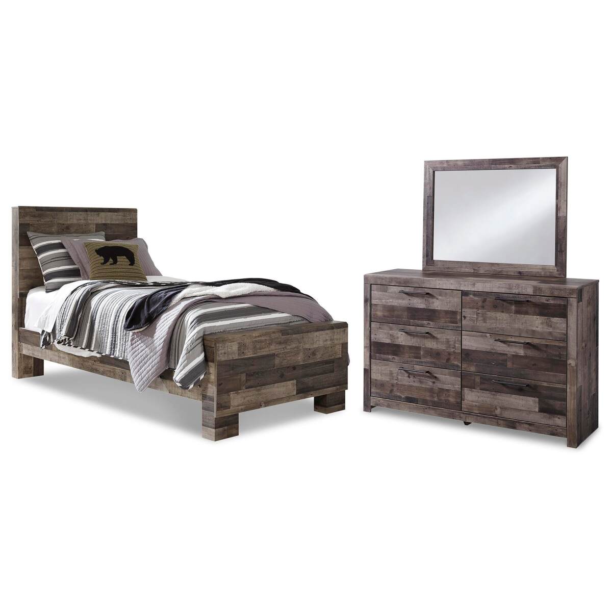 b0b647c0f132b9129a913befcd609cea Derekson Twin Panel Bed, Dresser and Mirror - Image 1