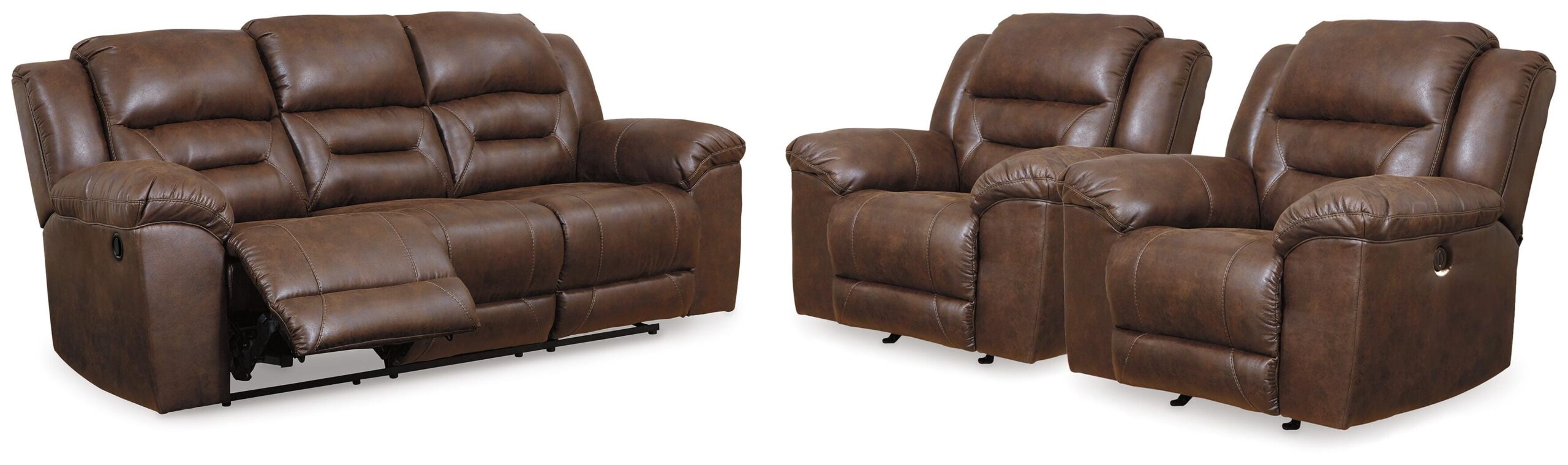 b2046fffef612f7dc074a4d8716b370d Stoneland Reclining Sofa and 2 Power Recliners - Image 1