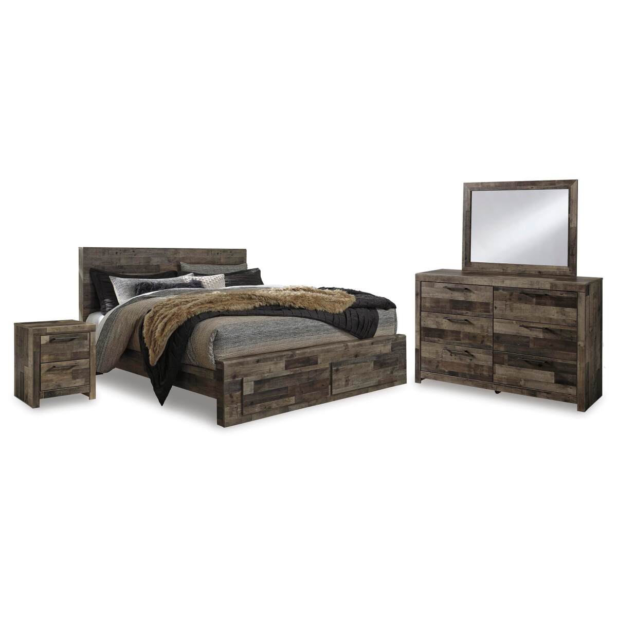 b3cd24b84e9cdfb39f5f911bdf5be747 Derekson King Panel Storage Bed, Dresser, Mirror and Nightstand - Image 1