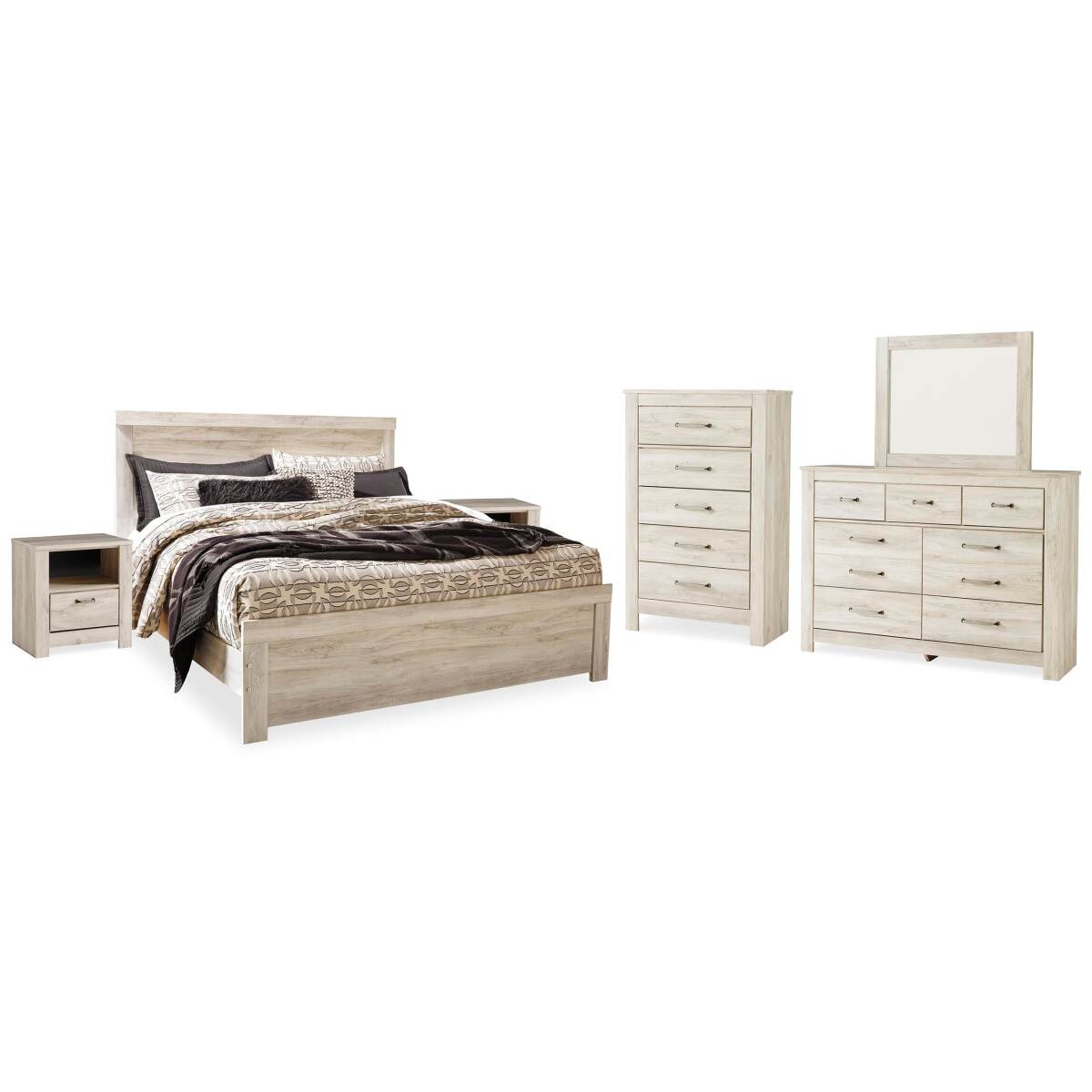 b63b311c832f8b323e62c06567606896 Bellaby King Panel Bed, Dresser, Mirror, Chest and 2 Nightstands - Image 1