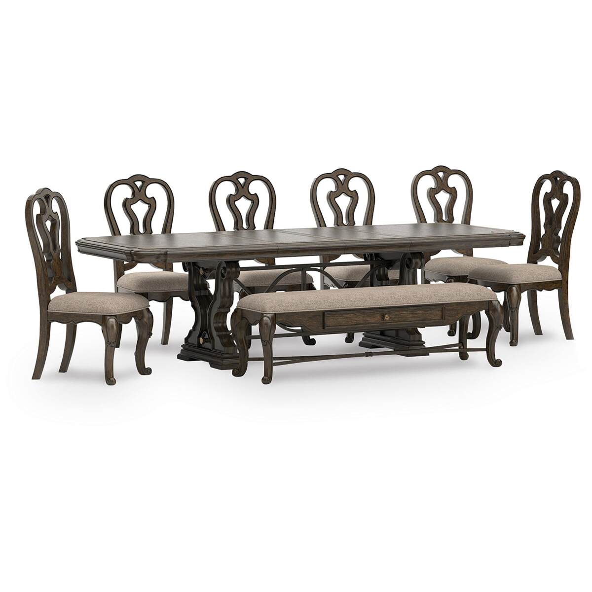 b6e2e371dcb78ff3a15f0e586d973540 Maylee Dining Table, 6 Chairs and Bench - Image 1
