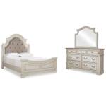 Realyn Queen Upholstered Panel Bed, Dresser and Mirror