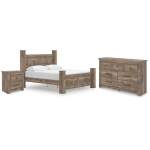 Rusticott King Poster Bed, Dresser and Nightstand
