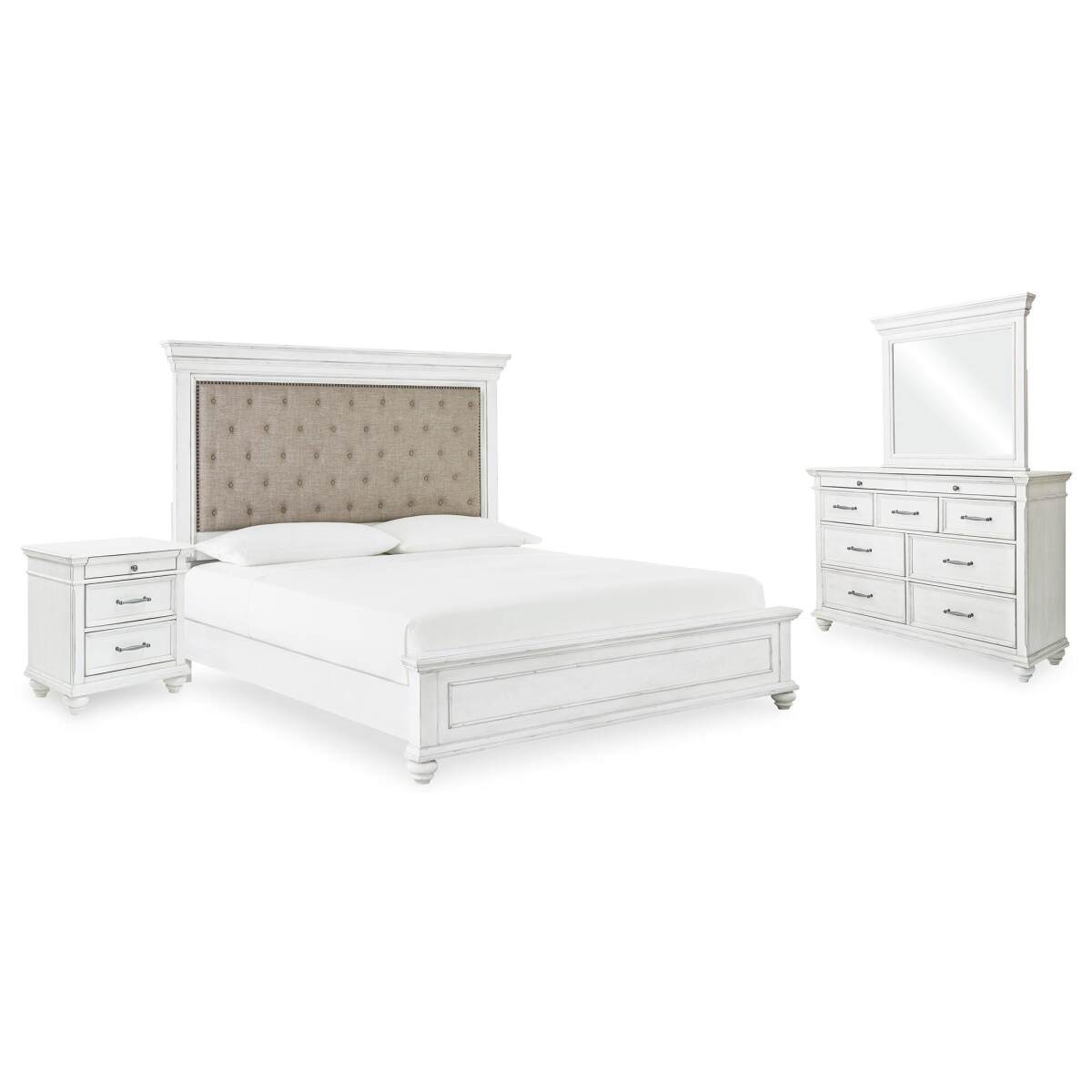 b968ed6a817ddda1c608e74210dd039f Kanwyn Queen Upholstered Panel Bed, Dresser, Mirror, and Nightstand - Image 1