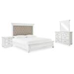 Kanwyn Queen Upholstered Panel Bed, Dresser, Mirror, and Nightstand