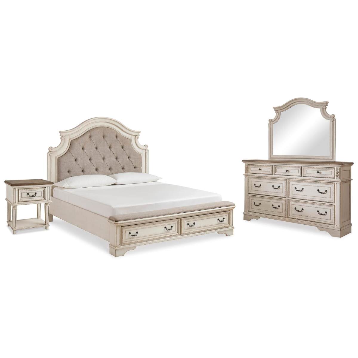 bad37677e3c28bf8a6916a6a1a638c32 Realyn King Storage Bed, Dresser, Mirror and Nightstand - Image 1
