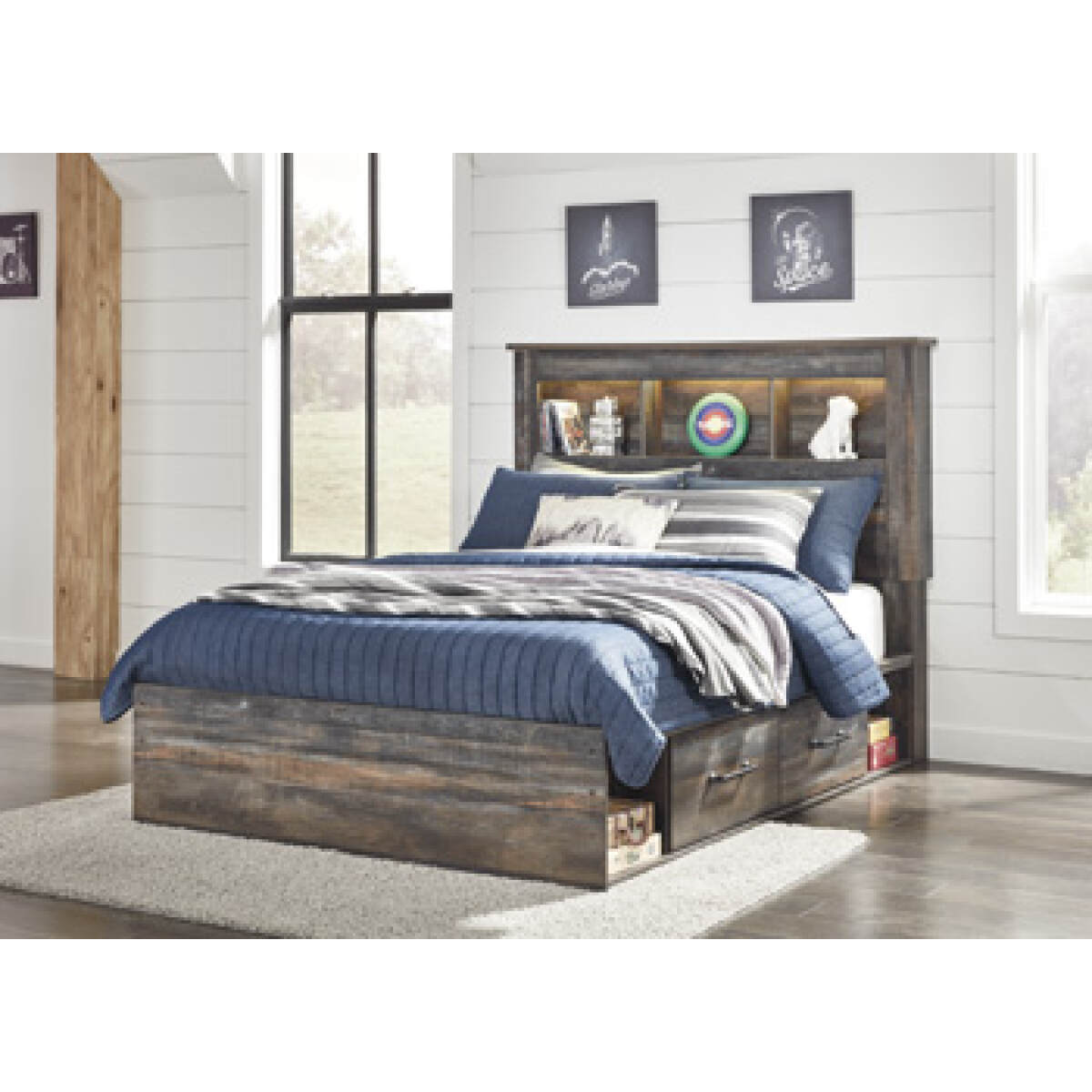 bd24fff75716056cbe6cb626ee1ea800 Drystan Full Bookcase Bed with 2 Storage Drawers - Image 1