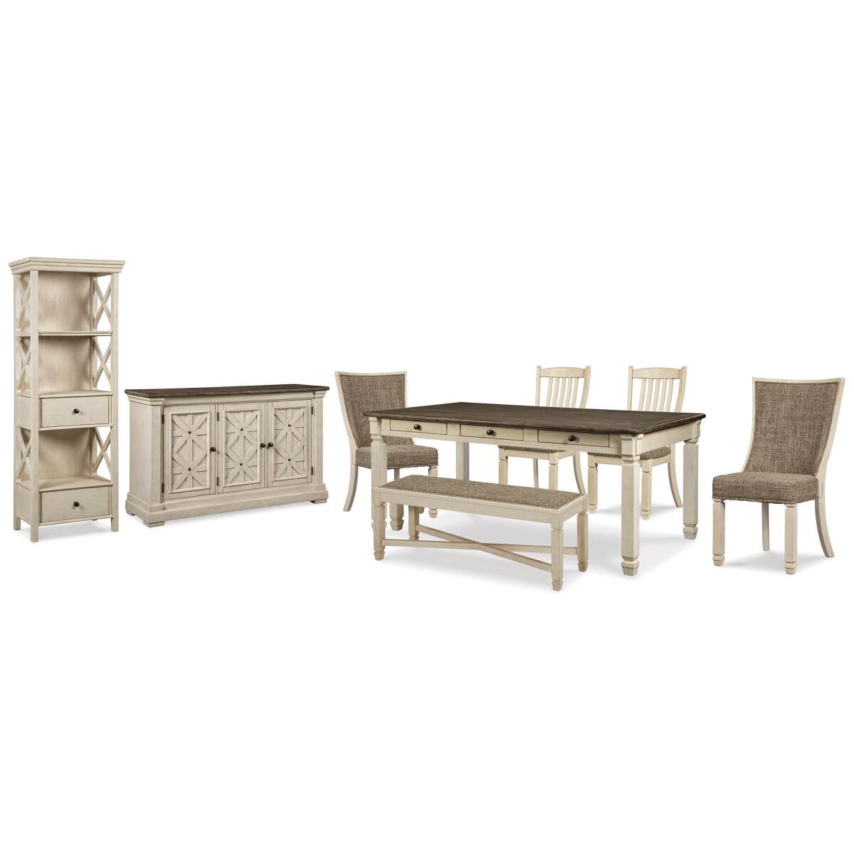 bf499fcaf4fb672d7eabb03f39b7d418 Bolanburg Dining Table, 4 Chairs, Bench, Server and Display Cabinet - Image 1