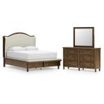 Sturlayne Queen Upholstered Panel Bed, Dresser and Mirror