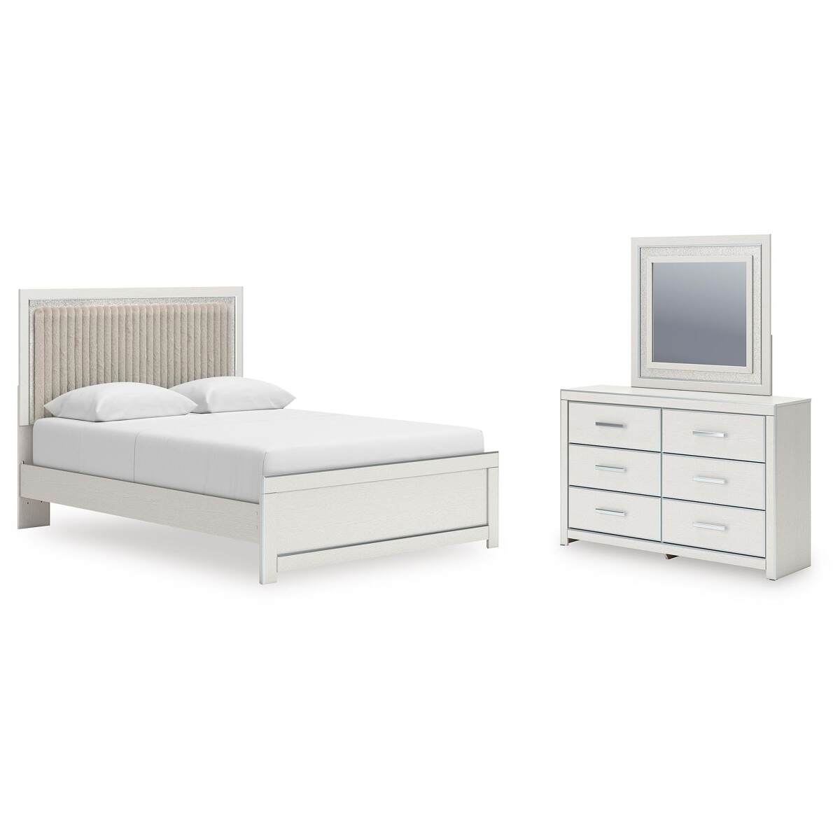 c33967d582f0cca18523ec0141286abf Zuraleus Queen Upholstered Panel Platform Bed, Dresser and Mirror - Image 1