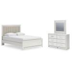 Zuraleus Queen Upholstered Panel Platform Bed, Dresser and Mirror