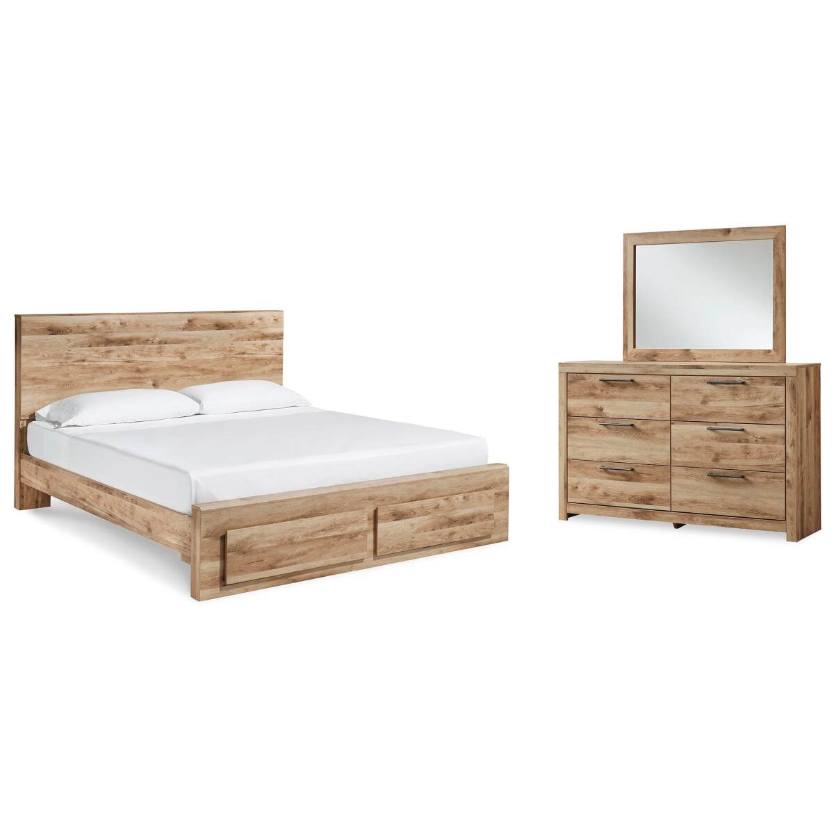c350163b9a73891a493944e1d441cd36 Hyanna King Panel Storage Bed, Dresser and Mirror - Image 1
