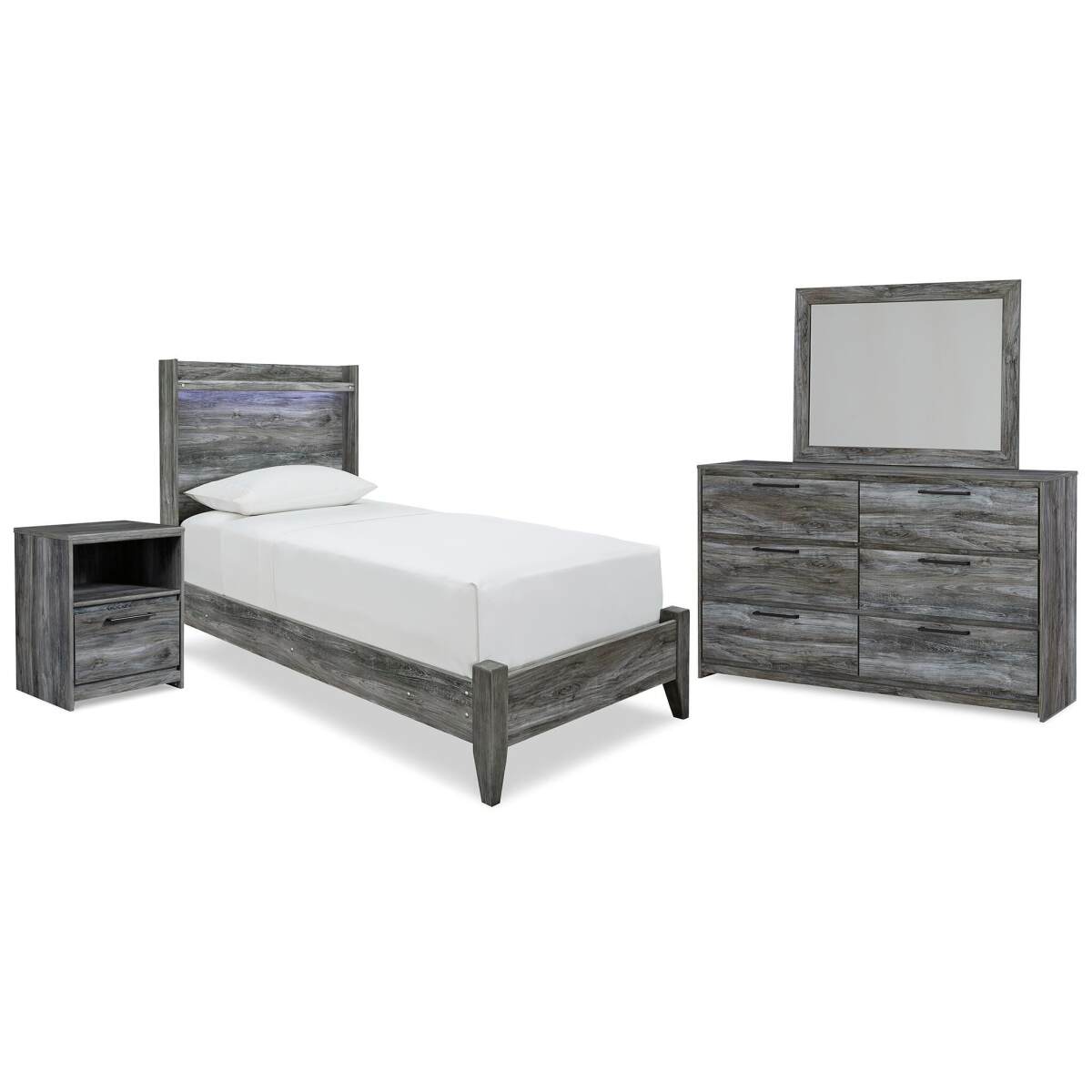 c40a8532600458ec30c32eade3c654cb Baystorm Twin Panel Bed, Dresser, Mirror and Nightstand - Image 1