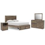Elbrim Queen Panel Storage Bed, Dresser, Mirror and Nightstand