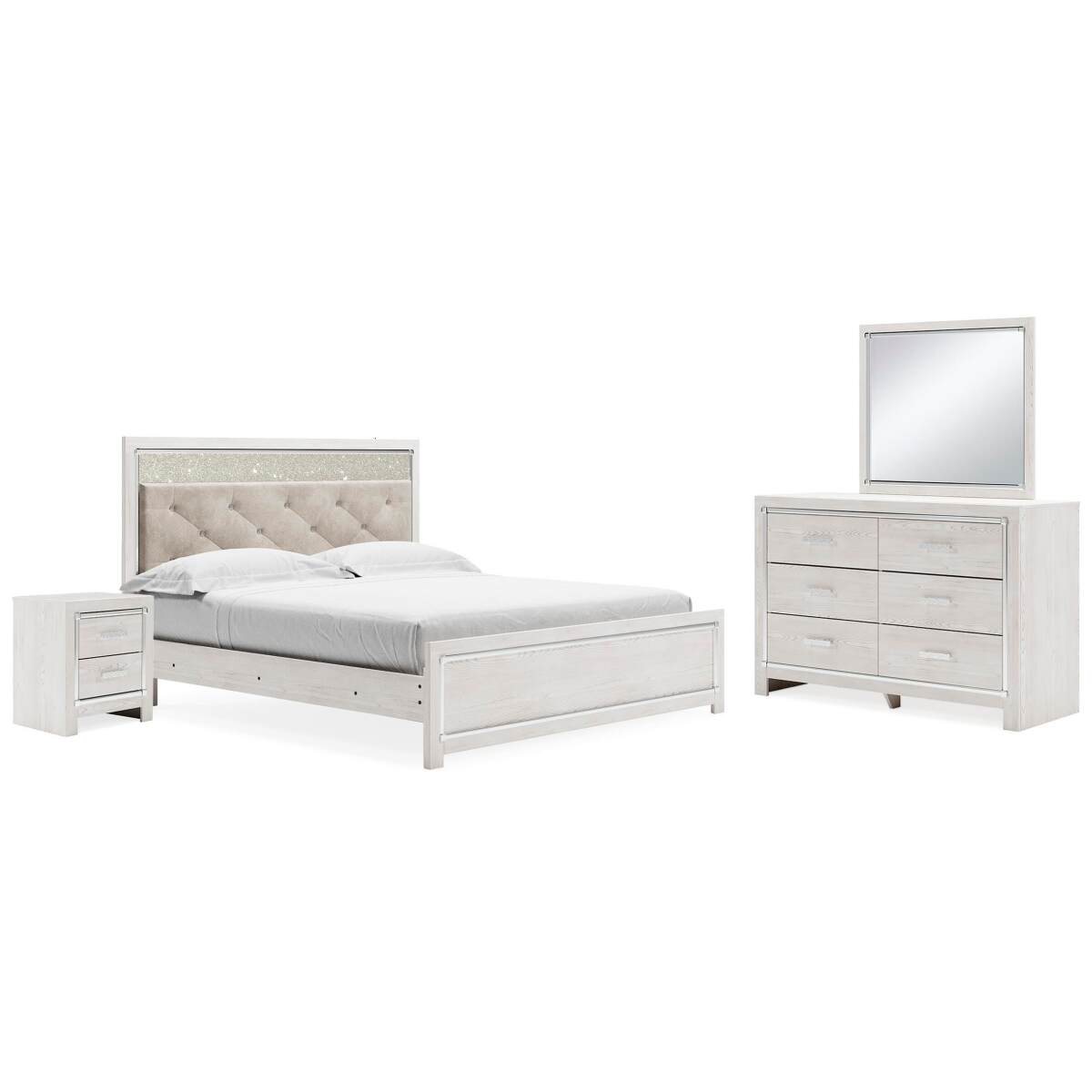 c54433710436ed4b100ee96092cda399 Altyra King Upholstered Panel Bed, Dresser, Mirror, and Nightstand - Image 1