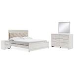 Altyra King Upholstered Panel Bed, Dresser, Mirror, and Nightstand
