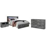 Baystorm King Storage Bed, Dresser and 2 Nightstands