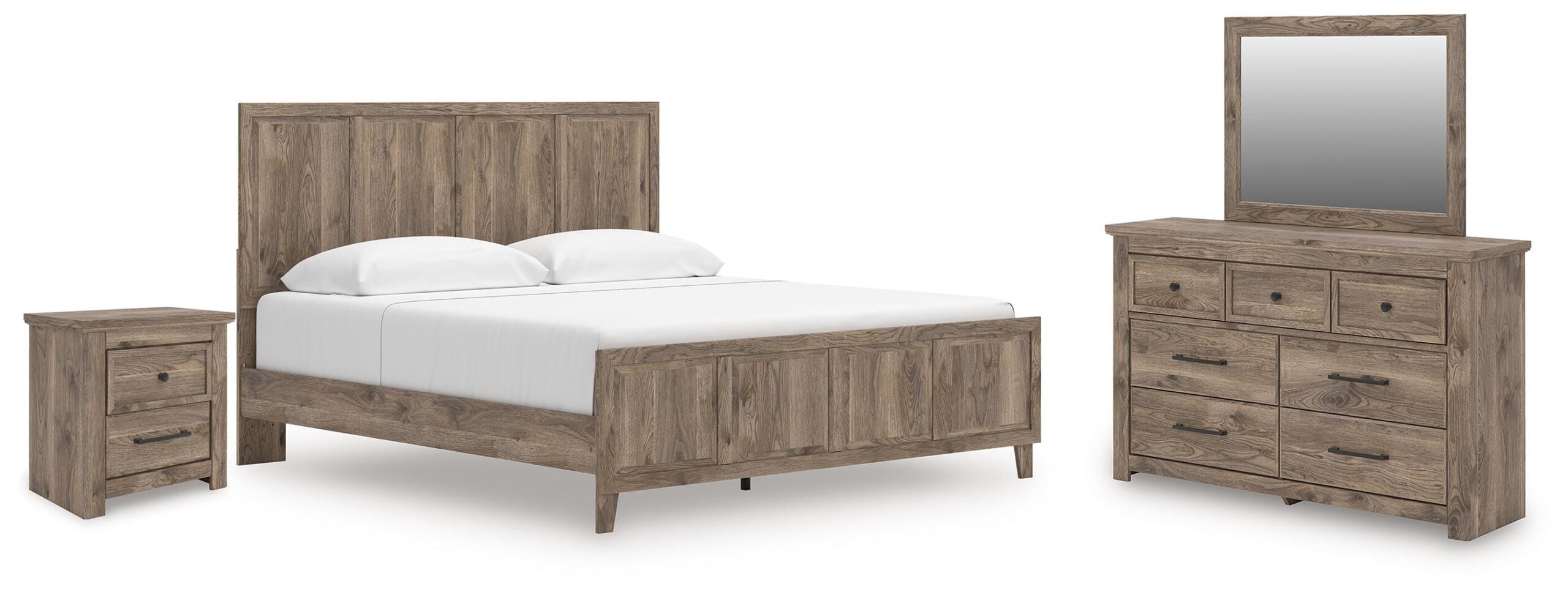 c9f3f612277c9af30518f54ae30fee13 Rusticott King Panel Bed, Dresser, Mirror and Nightstand - Image 1