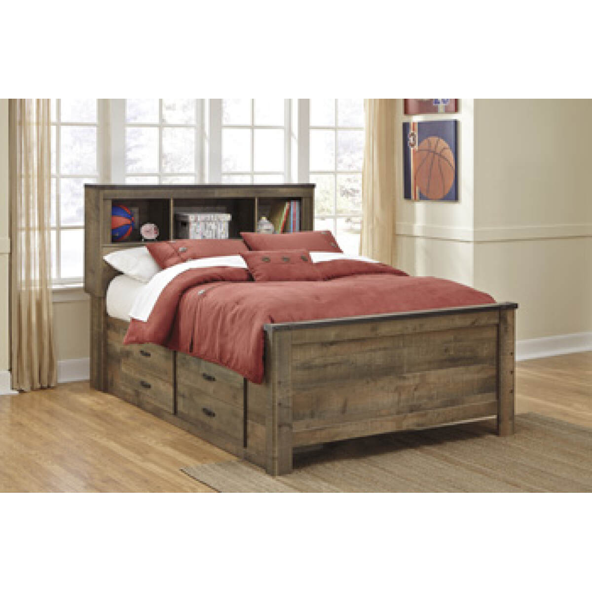 cbb5aab26272053e4e6755a0ca118b38 Trinell Full Bookcase Bed with 2 Storage Drawers - Image 1