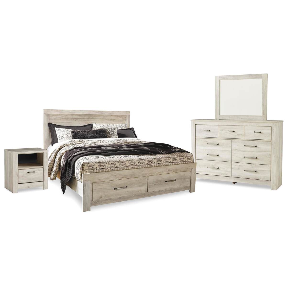 cc3402697f6faf91df9a6eb93d6ef1f2 Bellaby King Panel Storage Bed, Dresser, Mirror and Nightstand - Image 1