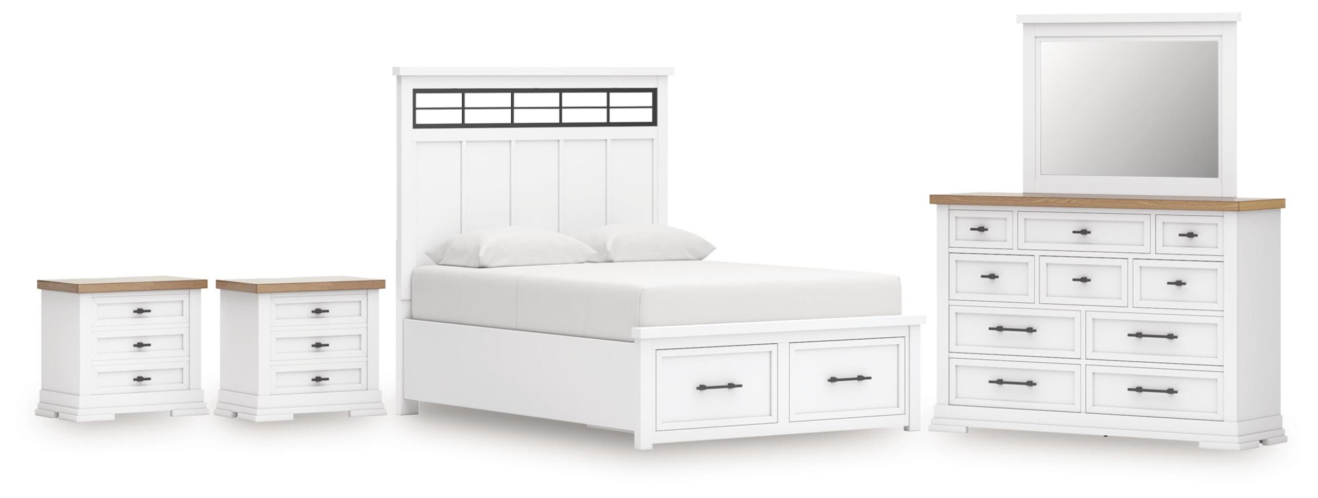 d012cb505a8d4f6c17885b38c1bb136a Ashbryn King Panel Bed, Dresser, Mirror and 2 Nightstands - Image 1