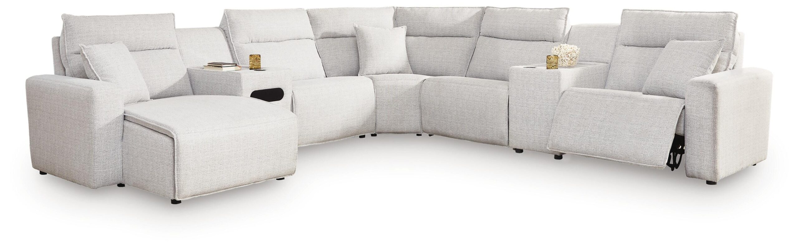 d032634fbd4cf1330a54aa04135241c3 Modmax II 7-Piece Power Reclining Sectional with Chaise and Audio Console - Image 1