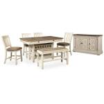 Bolanburg Counter Height Dining Table, 4 Barstools, Bench and Server