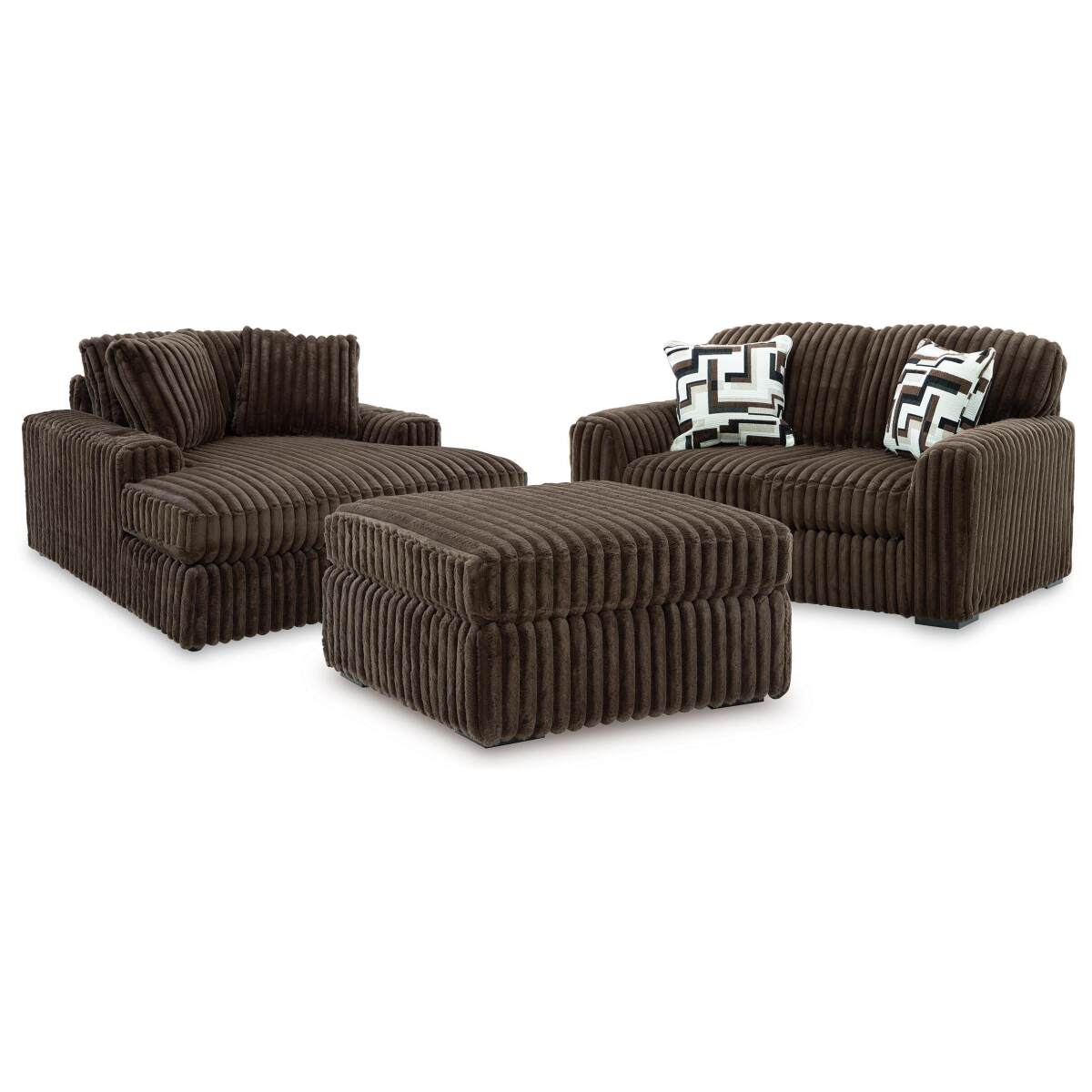 d0df2b27fc3eadd22d01858173b78b21 Midnight-Madness Loveseat, Oversized Chaise and Ottoman - Image 1