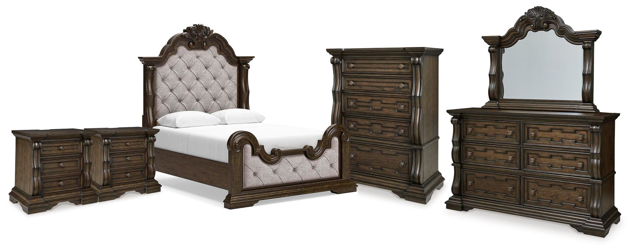 d321599023fbb6ec3fe20de5e6a594c7 Maylee Queen Panel Bed, Dresser, Mirror, Chest and 2 Nightstands - Image 1