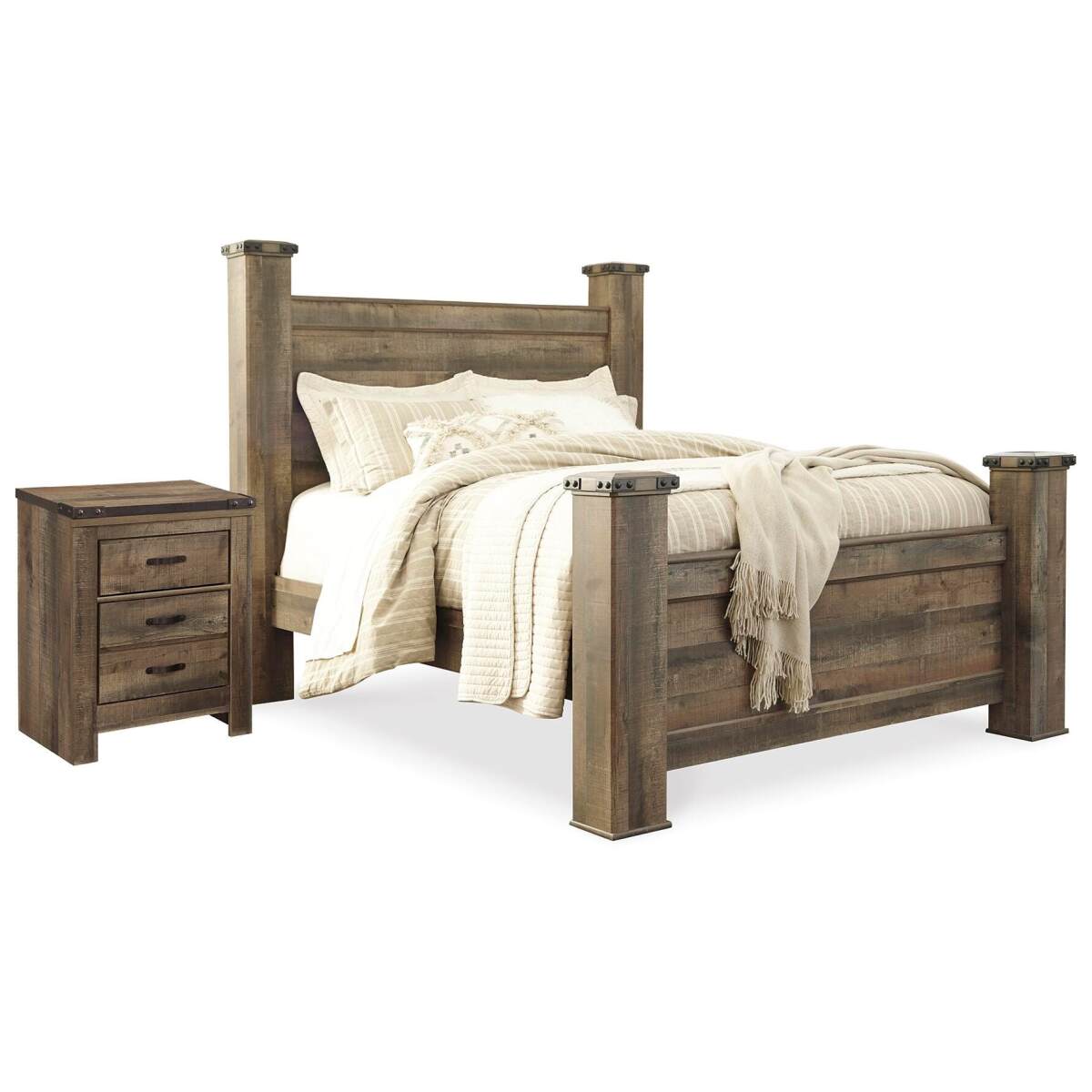d4328aa5e54657bdcd91b909055094e7 Trinell Queen Poster Bed and Nightstand - Image 1