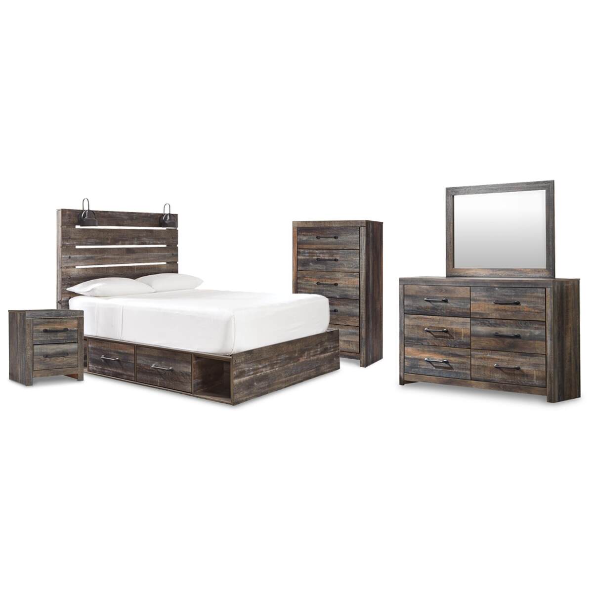 d77a88ededdcb25225700c5fe6db1505 Drystan Queen Panel Storage Bed, Dresser, Mirror, Chest and Nightstand - Image 1