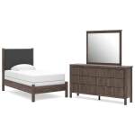 Pamytta Twin Upholstered Panel Bed, Dresser and Mirror