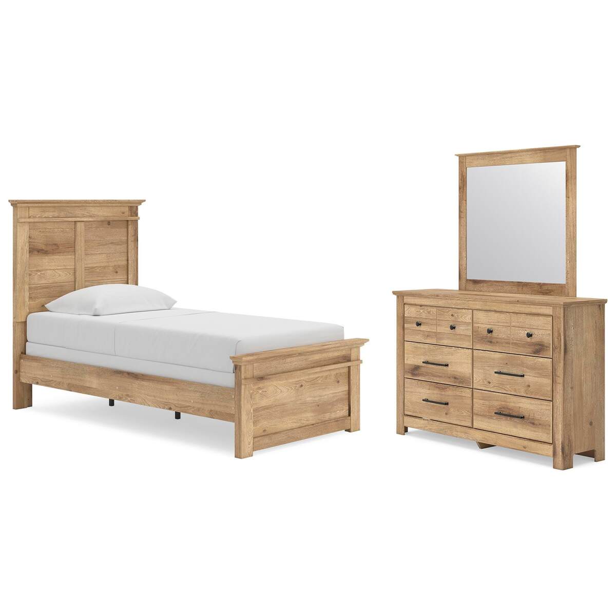 da096b65e5b7eeee000170db1023528b Makidern Twin Panel Bed, Dresser and Mirror - Image 1