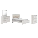 Altyra Queen Upholstered Panel Bed, Dresser, Mirror, and Chest