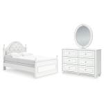 Kozlani Full Upholstered Panel Bed, Dresser and Mirror