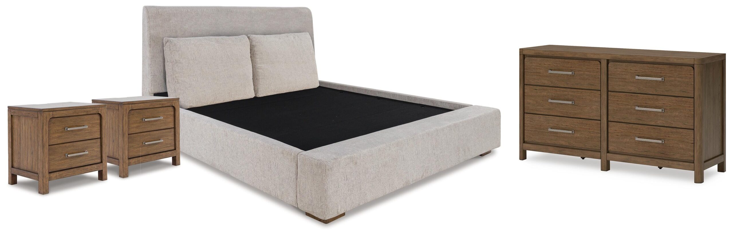 dc893e01df9042b979ac3336de4aa68e Cabalynn King Upholstered Bed, Dresser and 2 Nightstands - Image 1