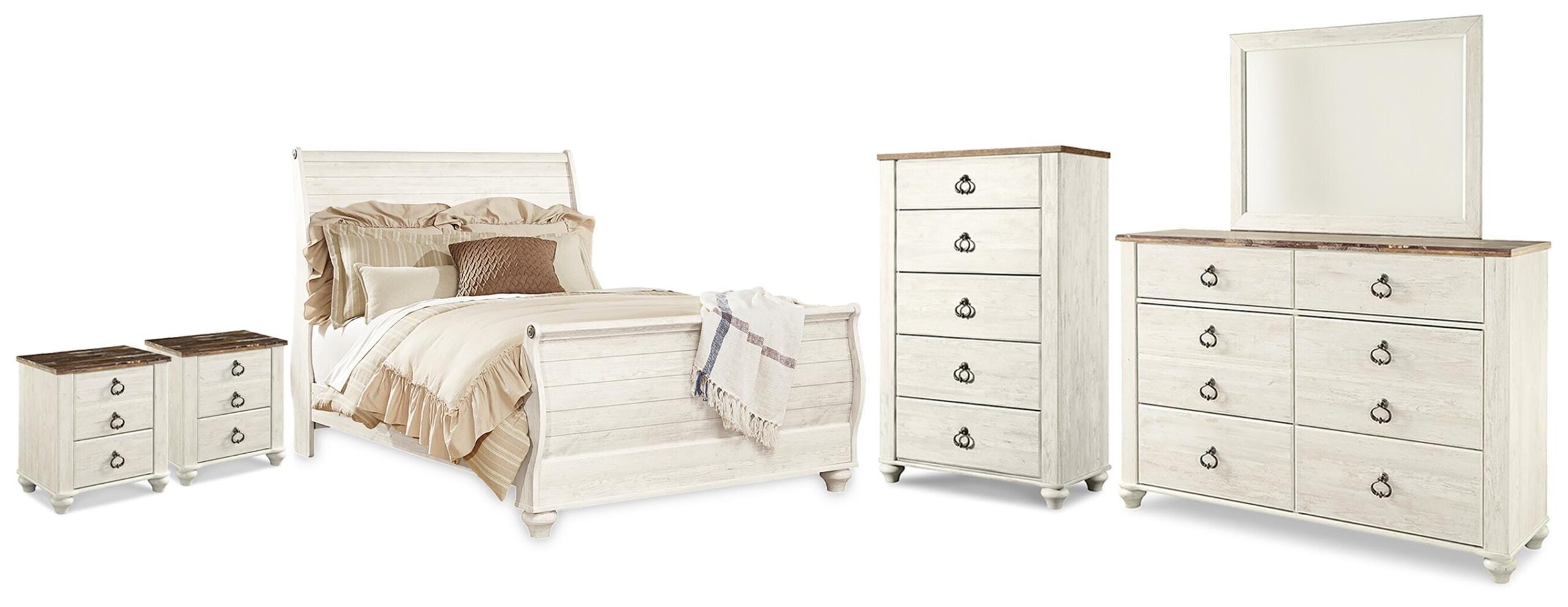 ddf4c1fe781402cc80d042cad94d8bb8 Willowton Queen Sleigh Bed, Dresser, Mirror, Chest and 2 Nightstands - Image 1
