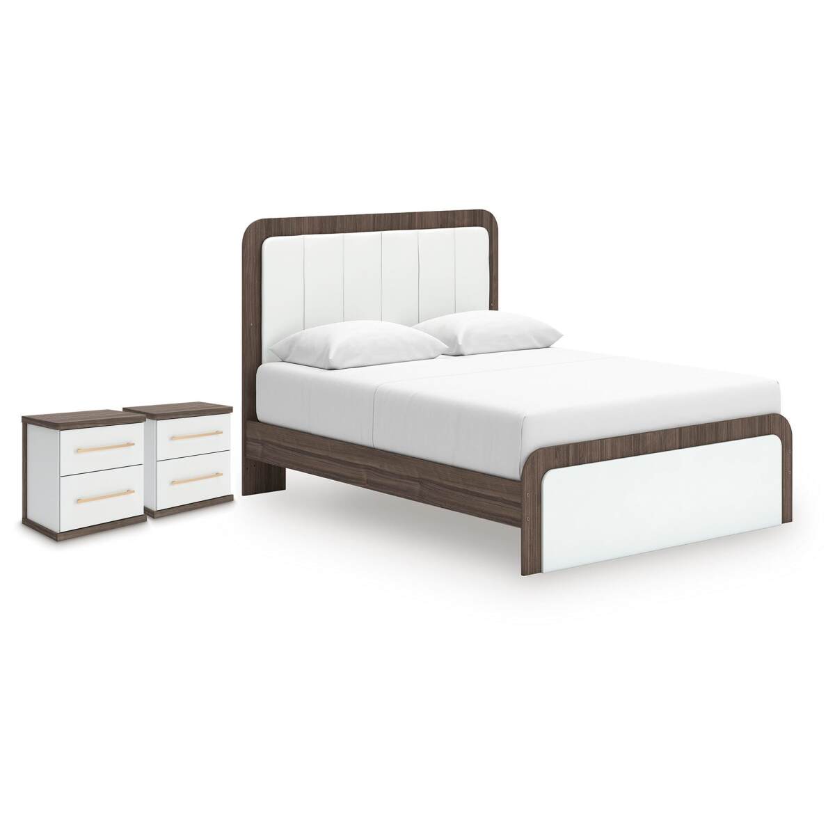 e35a2ddf40718644d3186082fe990c08 Kendanport Queen Upholstered Bed and 2 Nightstands - Image 1