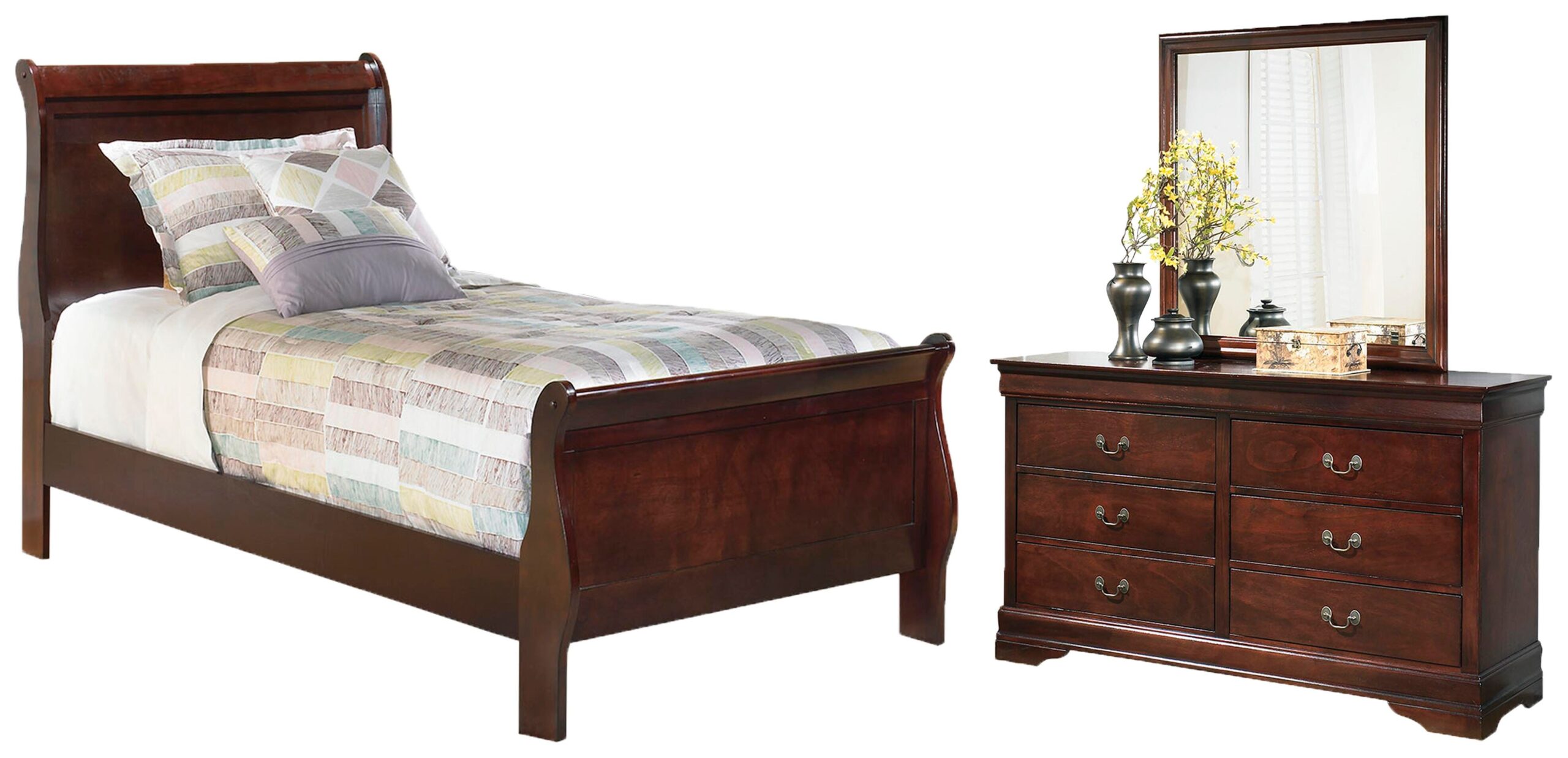 e3d479ab13faca72cd518d9b271507d7 Alisdair Twin Sleigh Bed, Dresser and Mirror - Image 1
