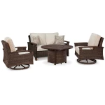 Paradise Trail Outdoor Loveseat, Fire Pit Table and 2 Lounge Chairs