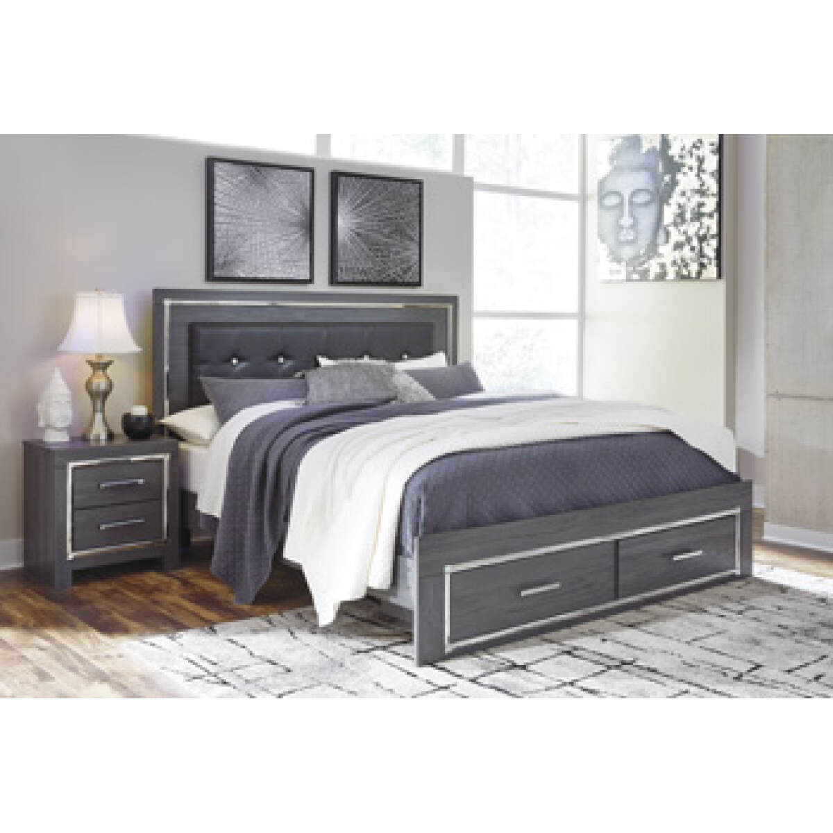 ebc50d1133ed44538e7e4ae27d427441 Lodanna King Panel Bed with 2 Storage Drawers - Image 1